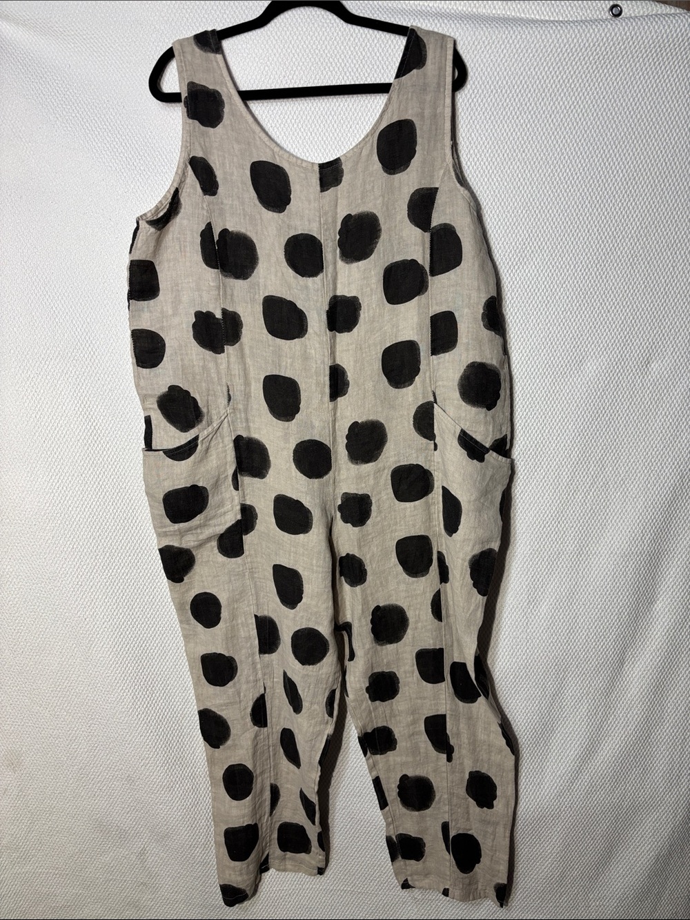 CAPOSHIE Sz O/S (fits up to XL) One-Piece Romper Jumpsuit Pockets 100% Linen